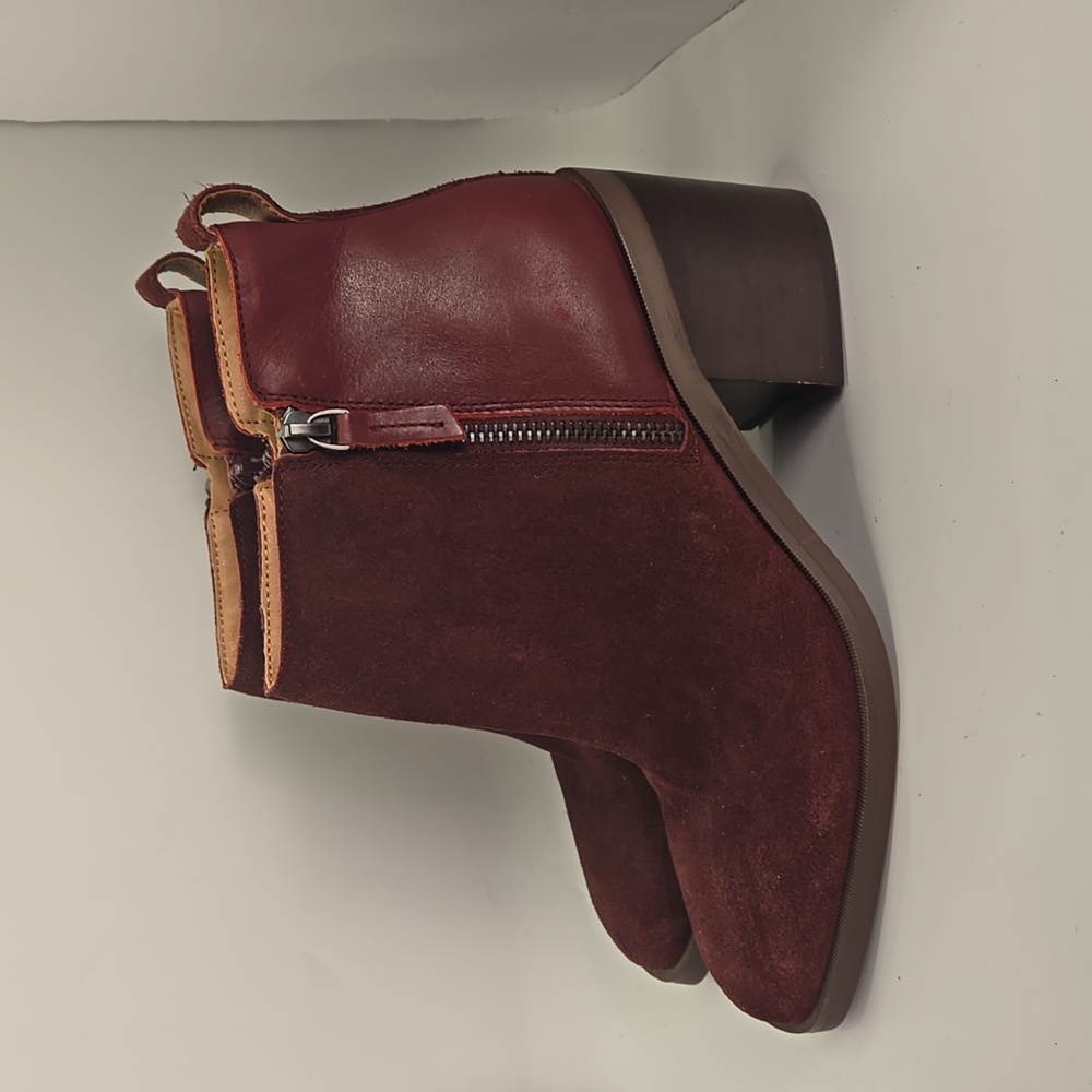 Crown Vintage Ardella Ankle Booties Sz 8.5 Burgundy 3.5 Block Heel Side Zip - Picture 3 of 9